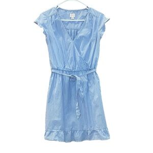 Target A new day Blue and White Striped Mini Wrap Dress with Ruffled Hem Sz XS